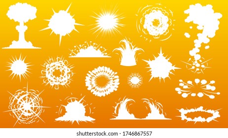 Set White Silhouette Explosion Vector Collection Design Elements Bang Smoke