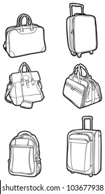 set of white silhouettes bags and suitcases