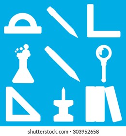 Set of white silhouettes with stationery and school goods. Often used for back to school design and stationery stores. Modern vector illustration for web stores or mobile apps. Part 3.