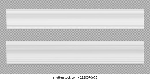 Set of white skirting baseboard molding. Plaster interior decor. Vector illustration.