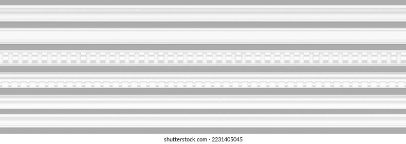 Set of white skirting baseboard molding. Plaster interior decor. Vector illustration.