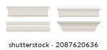 Set of white skirting baseboard moulding. Ceiling crown on white background. Plaster, wooden or styrofoam interior decor. Classic home design. Vector illustration.