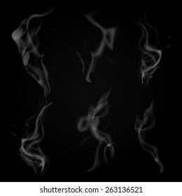 set of white smoke on black background vector