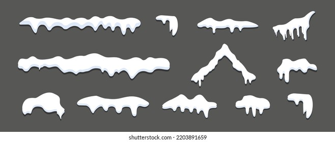 Set of white snow caps with shadow isolated on сірому background vector illustration. 