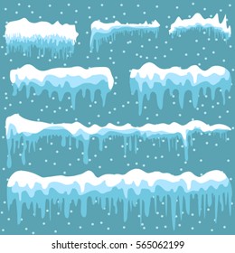 Set of white snow design element on blue background