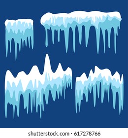 Set of white snow design element on blue background