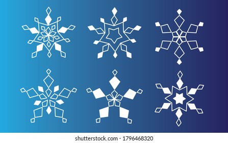 Conjunto de iconos blancos del copo de nieve. copo de nieve aislado en fondo azul. elemento copos de nieve. Icono vectorial de copo de nieve de invierno