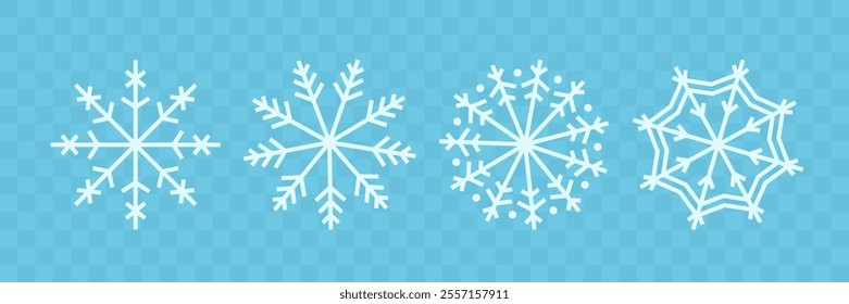 Set of  White Snowflake icon. Vector illustration