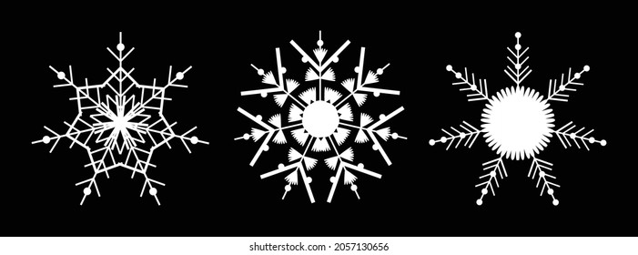 Ponga el copo de nieve blanco sobre un fondo negro. Decoración para Navidad y Año Nuevo diseño de tarjetas, carteles, sitios web, iconos. Ilustración lineal vectorial geométrica elegante
