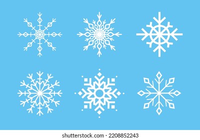Set of white snowflake on blue background. Set of snowflakes, vector eps10