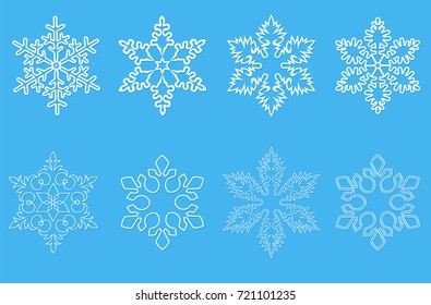 set of white snowflakes for design and background