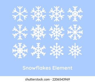 conjunto de elementos copos de nieve blancos aislados en fondo azul