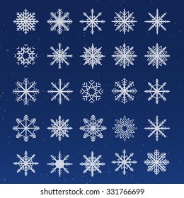 set of white snowflakes icons 