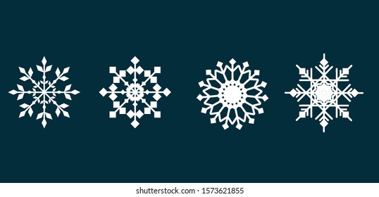 Set of white snowflakes icons. Vector illustration on blue isolated background.