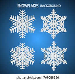 Set with white snowflakes. Illustration snowflakes for decoration. Vector illustration.
