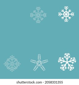 Set of white snowflakes on a blue background