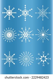set White snowflakes on blue background for decorations illustrator design