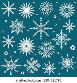 Conjunto de copos de nieve blancos con textura de nieve. Elementos de invierno para el diseño. 