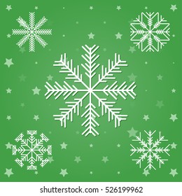 Set of white snowflakes. Vector illustration on a colored background.