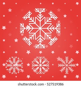 Set of white snowflakes. Vector illustration on a colored background.