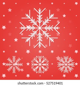 Set of white snowflakes. Vector illustration on a colored background.