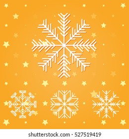 Set of white snowflakes. Vector illustration on a colored background.