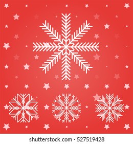 Set of white snowflakes. Vector illustration on a colored background.