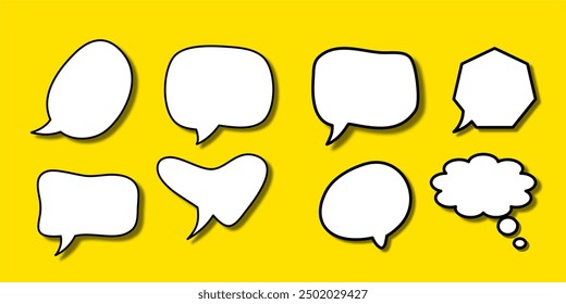 Set of white speech bubble with shadow isolated backgroud. space for text. abstract blank area for rill text of font.