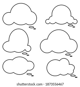 Set of white speech bubbles, empty bubbles with black borders, speaking and talk, communication and dialogue, vector illustrations.
