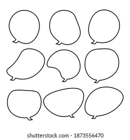 Set of white speech bubbles, empty bubbles with black borders, speaking and talk, communication and dialogue, vector illustrations.