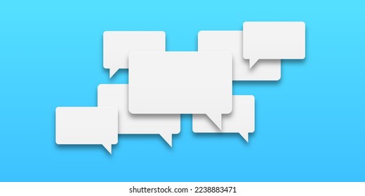 Set of white speech bubbles icons. Communication between people, a kind of active conversation. The concept of human communication. illustration of speech bubbles on a blue background.
