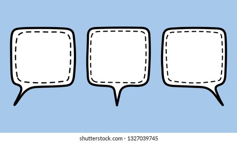 Set of white speech bubbles on blue background