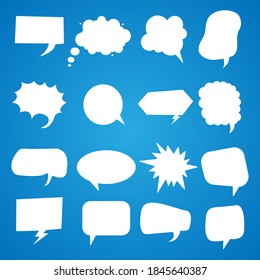 Set white speech bubbles on a blue background.