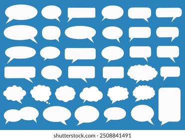 Set of white speech bubbles of various shapes on a blue background, perfect for comic art, graphic design, and social media posts. Ideal for adding text and creative messages. Vector illustration