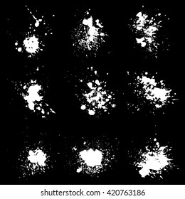 Set of white splash on balck background vector illustration. Ink grunge splashes