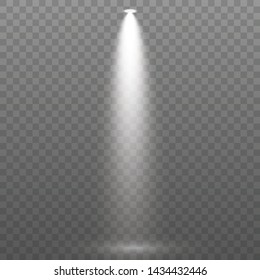 Set of the white spotlight shines on the stage, scene, podium. Exclusive use lens flash light effect from a lamp or spotlight.  Vector