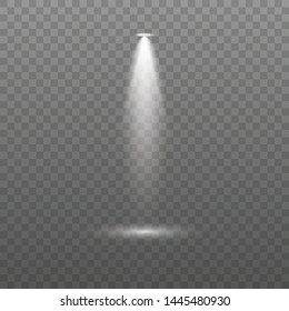 Set of the white spotlight shines on the stage, scene, podium. Exclusive use lens flash light effect from a lamp or spotlight.  Vector