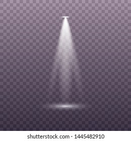 Set of the white spotlight shines on the stage, scene, podium. Exclusive use lens flash light effect from a lamp or spotlight.  Vector