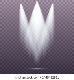 Set of the white spotlight shines on the stage, scene, podium. Exclusive use lens flash light effect from a lamp or spotlight.  Vector