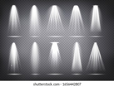 Set of the white spotlight shines on scene. Exclusive use lens flash light effect from a lamp or spotlight.