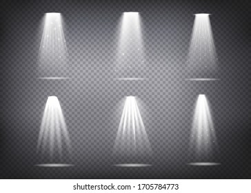 Set of the white spotlight shines on scene. Exclusive use lens flash light effect from a lamp or spotlight.