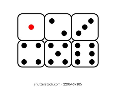 Set white square face cube one two three four five six dot of game dice flat icon vector design.	