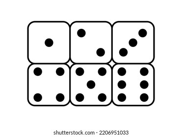 Set white square face cube one two three four five six dot of game dice flat icon vector design.