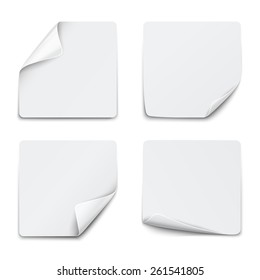 Set of white square paper stickers on white background. Vector illustration