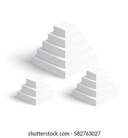 Set of white square pyramids on white background. Perfect 3d template for design