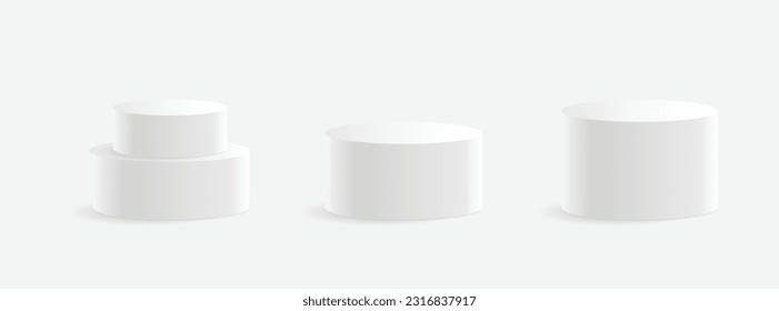 Set of white stages as product placement and product mockup idea. Vector illustration.
