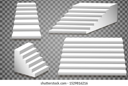 Set of white stairs. Isolated staircase, 3d staircase. Step ladder architecture element, vector illustration, eps 10