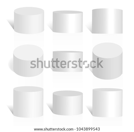 Set of white stand cylinders or podiums. 3d round pedestal vector illustration