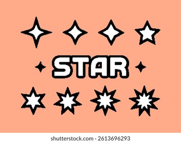 set of white star icon in any size. modern retro trendy pixel art decoration elements vector illustration