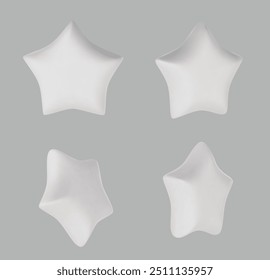 Set of white stars different shapes. Realistic 3d design cartoon style. vector illustration